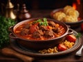 Hungarian goulash or gulyas, soup or stew usually prepared with tender beef Royalty Free Stock Photo