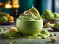 Matcha gelato, delicious refreshing frozen ice cream dessert. Cinematic advertising