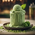 Matcha gelato, delicious refreshing frozen ice cream dessert. Cinematic advertising