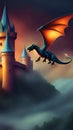 Fantasy castle with dragon wallpaper for Notebook cover, I pad, I phone, mobile high quality images.