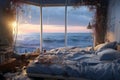 Bedroom melting into the ocean, Generative AI.