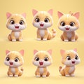 3d rendered illustration of a cute cat character set with different expressions.