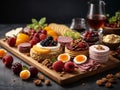 Delicious dessert and appetisers Charcuterie board, ideal dish to start the happy dinner Royalty Free Stock Photo