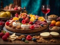 Delicious dessert and appetisers Charcuterie board, ideal dish to start the happy dinner Royalty Free Stock Photo