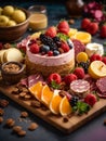 Delicious dessert and appetisers Charcuterie board, ideal dish to start the happy dinner Royalty Free Stock Photo