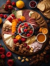 Delicious dessert and appetisers Charcuterie board, ideal dish to start the happy dinner Royalty Free Stock Photo