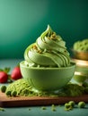 Italian matcha green tea gelato ice cream in waffle cone with studio lighting Royalty Free Stock Photo