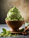 Italian matcha green tea gelato ice cream in waffle cone with studio lighting Royalty Free Stock Photo