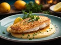 Classic French Sole meuniere, sol filets are cooked and served in a rich, buttery sauce Royalty Free Stock Photo