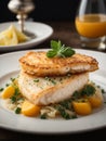 Classic French Sole meuniere, sol filets are cooked and served in a rich, buttery sauce Royalty Free Stock Photo