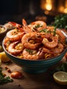 Spanish Gambas al ajillo, tender shrimp cooked with garlic, sherry, parsley and lemon