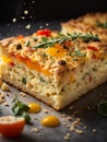 Italian Focaccia, flat leavened oven baked Italian bread in studio background