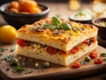 Italian Focaccia, flat leavened oven baked Italian bread in studio background