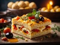 Italian Focaccia, flat leavened oven baked Italian bread in studio background