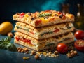 Italian Focaccia, flat leavened oven baked Italian bread in studio background