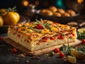 Italian Focaccia, flat leavened oven baked Italian bread in studio background