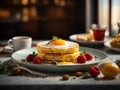 Michelin starred breakfast in premium restaurant and hotel with studio lighting
