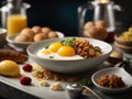 Michelin starred breakfast in premium restaurant and hotel with studio lighting