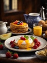 Michelin starred breakfast in premium restaurant and hotel with studio lighting