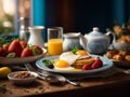 Michelin starred breakfast in premium restaurant and hotel with studio lighting