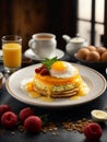 Michelin starred breakfast in premium restaurant and hotel with studio lighting