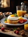 Michelin starred breakfast in premium restaurant and hotel with studio lighting