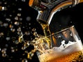 Pouring a draught beer at beer tap in glass serving in a night life background.