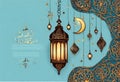 Holy month of muslim community, Ramadan Kareem celebration greeting card with hanging arabic lamp