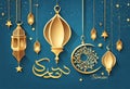 Holy month of muslim community, Ramadan Kareem celebration greeting card with hanging arabic lamp Royalty Free Stock Photo