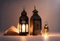 Ramadan kareem with Holy Quran and lantern lit