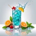 Blue cocktail in a glass glass with ice and fruits Royalty Free Stock Photo