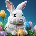 Easter bunny holds an Easter egg in his paws Royalty Free Stock Photo