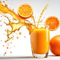 Orange juice in a transparent glass with splashes of juice Royalty Free Stock Photo