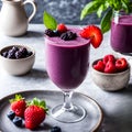 Blackberry smoothie is decorated with fresh berries