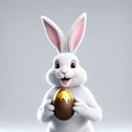 Cute white Easter 3d bunny holding a chocolate Easter