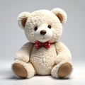 Cute cream teddy bear with a red gold bow