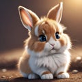 Cute tiny fluffy beige rabbit with blue eyes