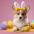 Corgi puppy with bunny ears and a yellow bow Royalty Free Stock Photo