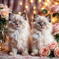 Two cute beige fluffy kittens with blue eyes Royalty Free Stock Photo