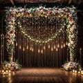 Wedding room decor, arch of fresh flowers with candles. Royalty Free Stock Photo