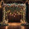 Wedding room decor, arch of fresh flowers . Royalty Free Stock Photo