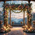 Wedding decor: an arch of fresh flowers Royalty Free Stock Photo