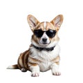 Cute corgi puppy in dark sunglasse.