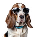 Basset hound puppy wearing dark sunglasses Royalty Free Stock Photo