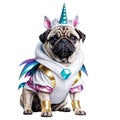 Cute p.ug in a bright unicorn costume.