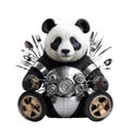 Cute panda with a metal mechanical robot