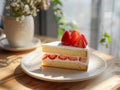 Japanese Strawberry Shortcake in triangle shape on the white dish