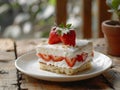 Japanese Strawberry Shortcake in triangle shape on the white dish