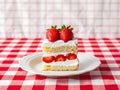 Japanese Strawberry Shortcake in triangle shape on the white dish