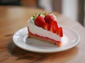 Strawberry cheese cakr in triangle shape with red Sause Royalty Free Stock Photo